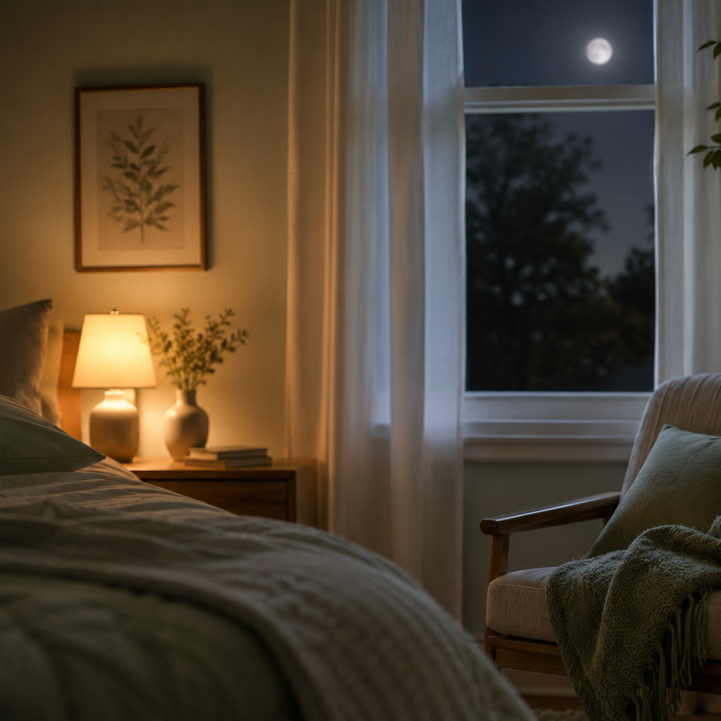 Calm bedroom at night for the sleep log