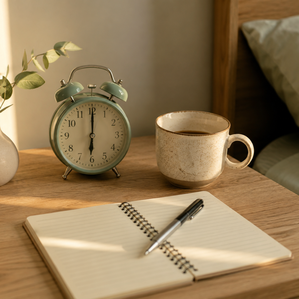 Alarm clock and notebook for the sleep debt calculator